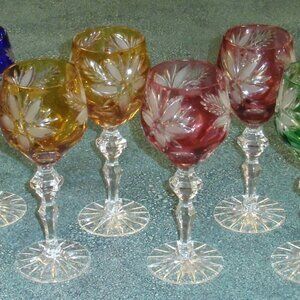 SET OF 8 BAVARIAN CUT-TO-CLEAR MULTICOLOR Crystal WINE GLASSES CHRISTMAS GIFT!